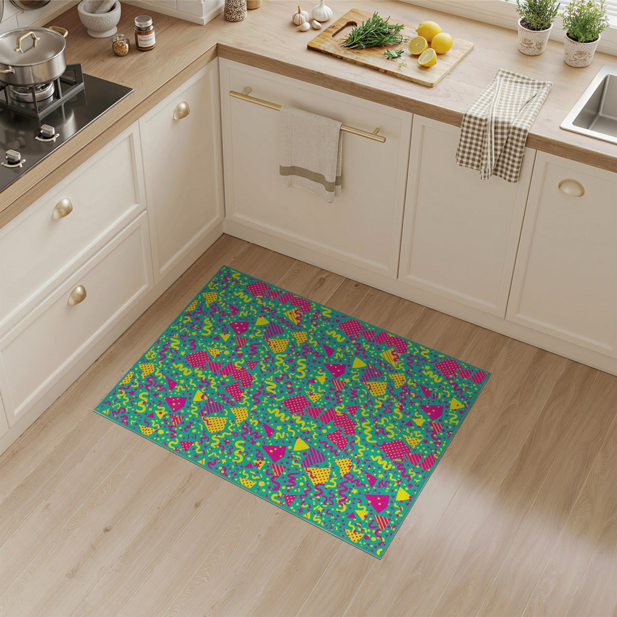 Vibrant Teal Confetti Kids Area Rug
