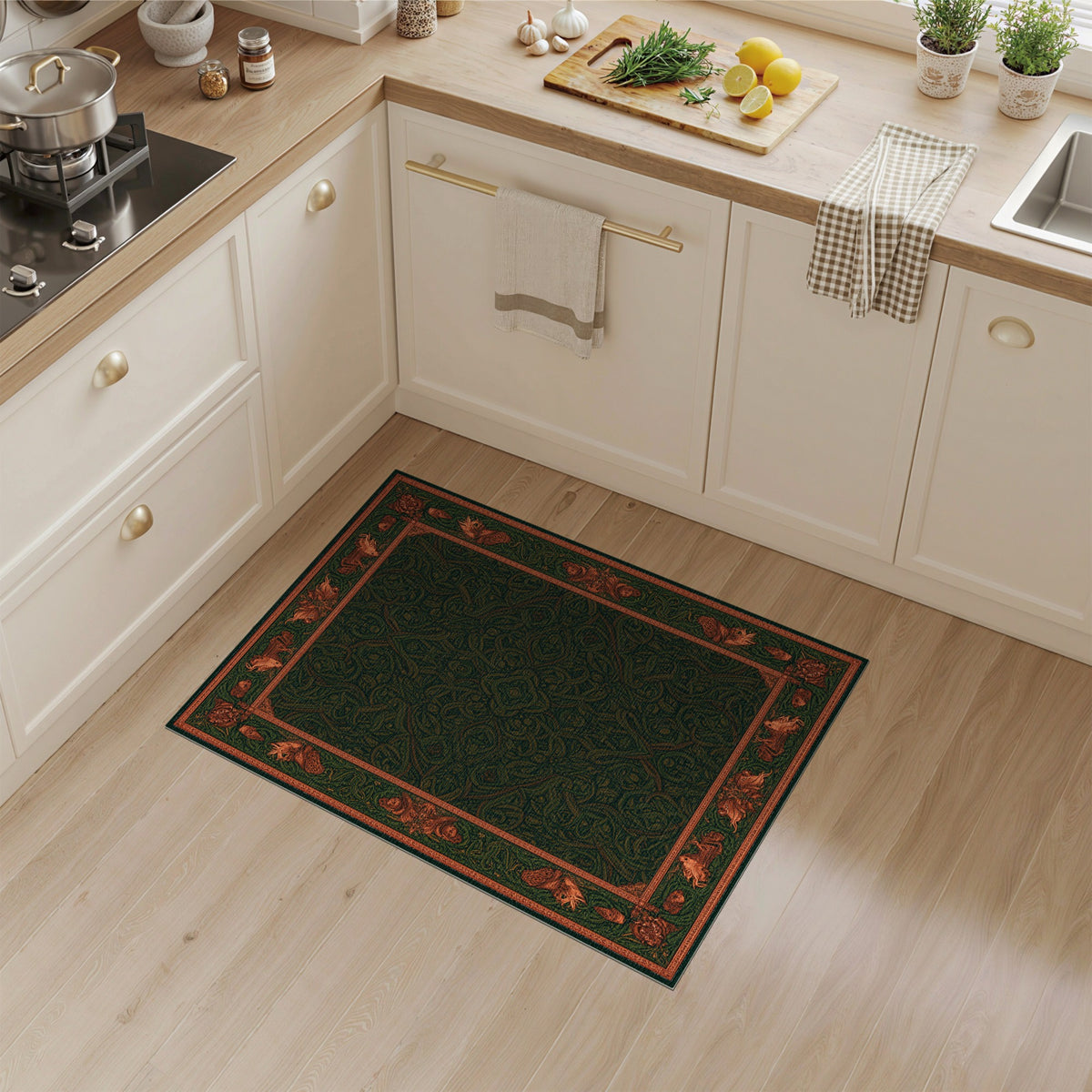 Green Mythical Border Area Rug