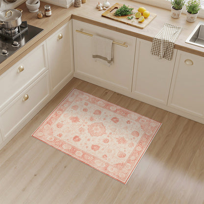 Beige Red Floral Medallion Area Rug