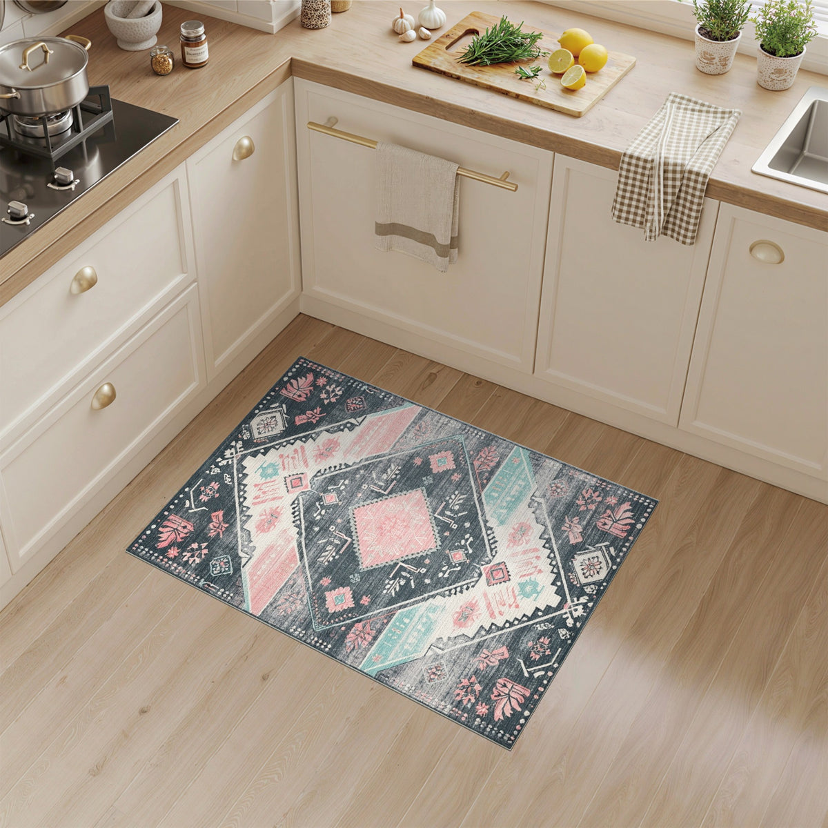 Grey Pink Tribal Area Rug