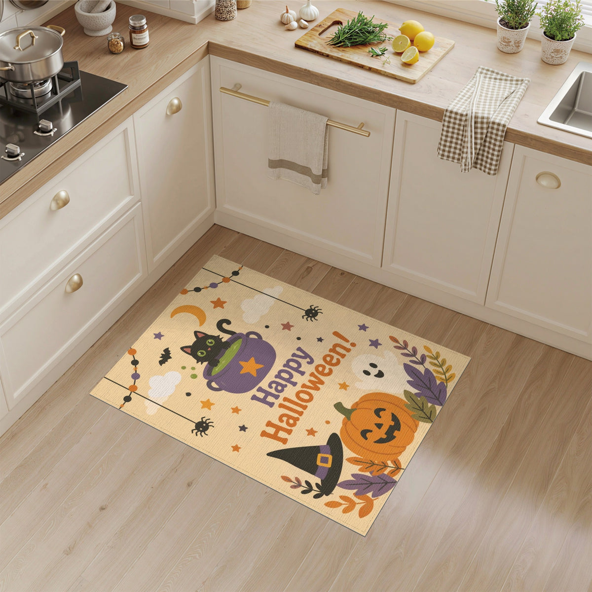 Happy Halloween Black Cat Kids Area Rug