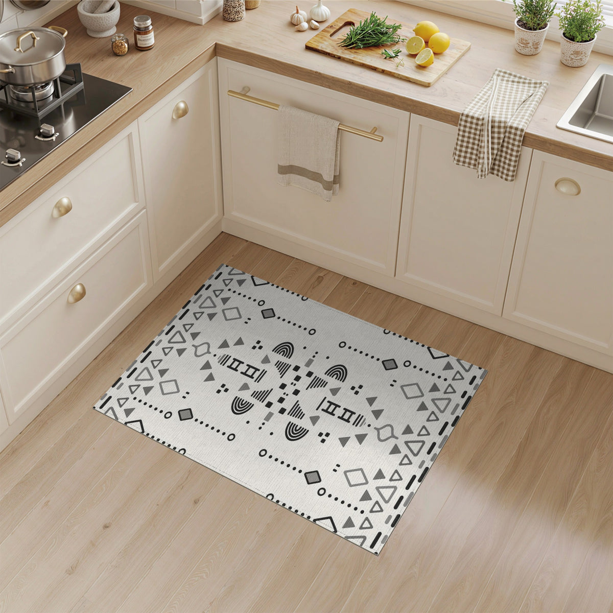 Black White Heritage Tribal Area Rug