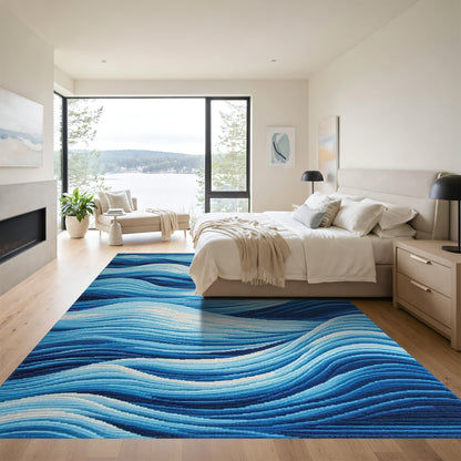 Blue Layered Waves Moon Rug