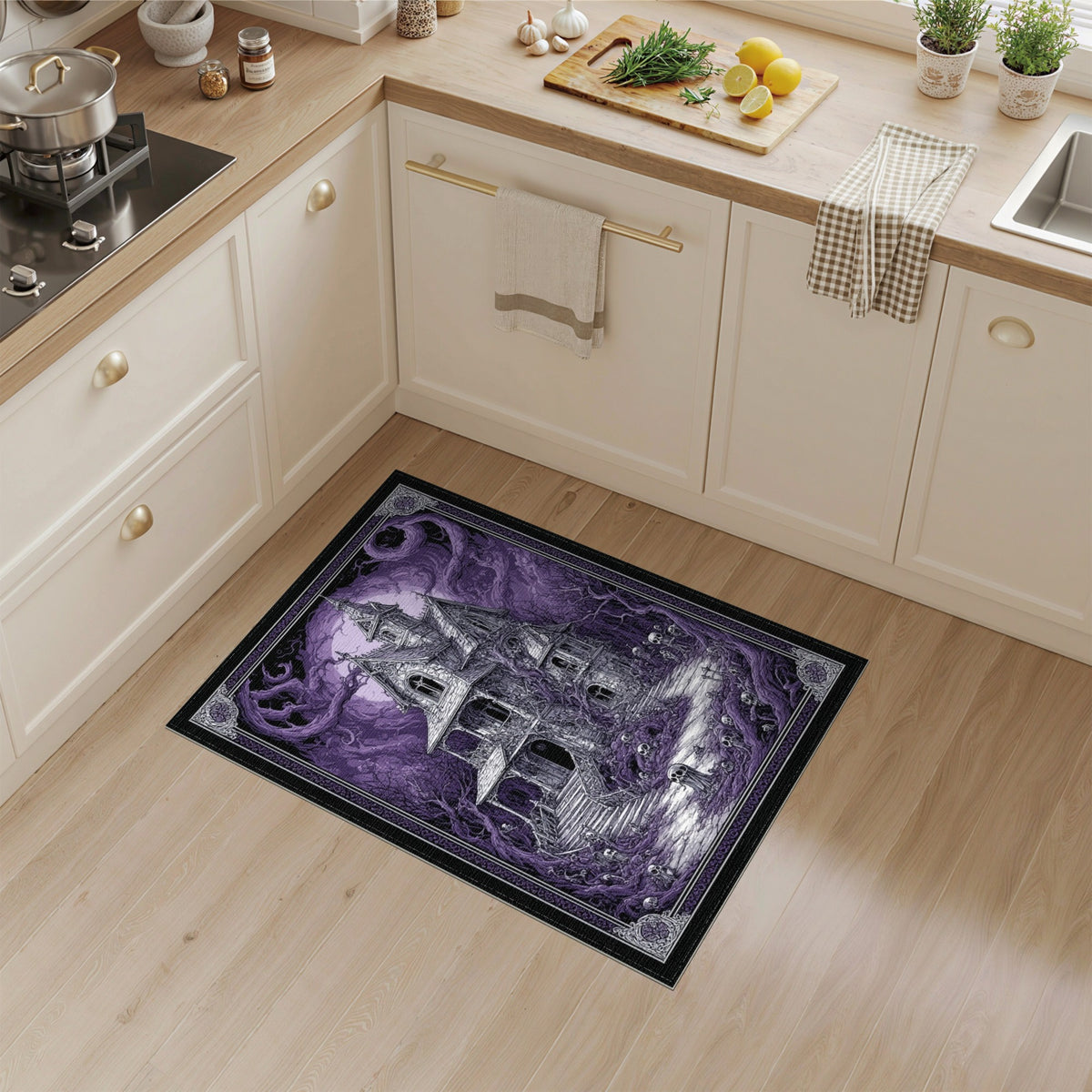Purple Gothic Haunted Mansion Area Rug
