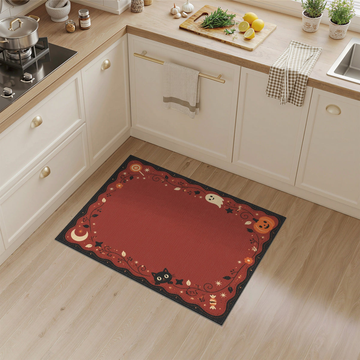 Red Halloween Kids Cartoon Area Rug