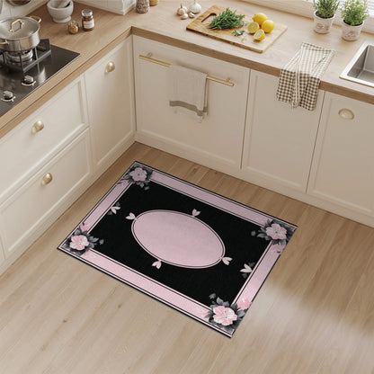 Pink Floral Vintage Oval Area Rug