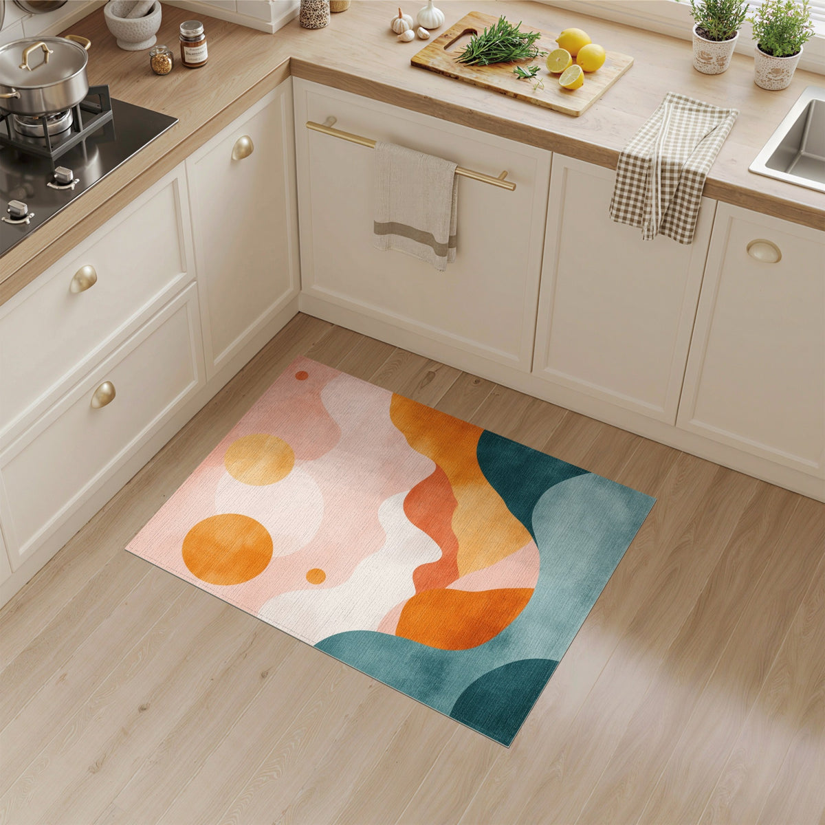 Abstract Pink Orange Wave Area Rug