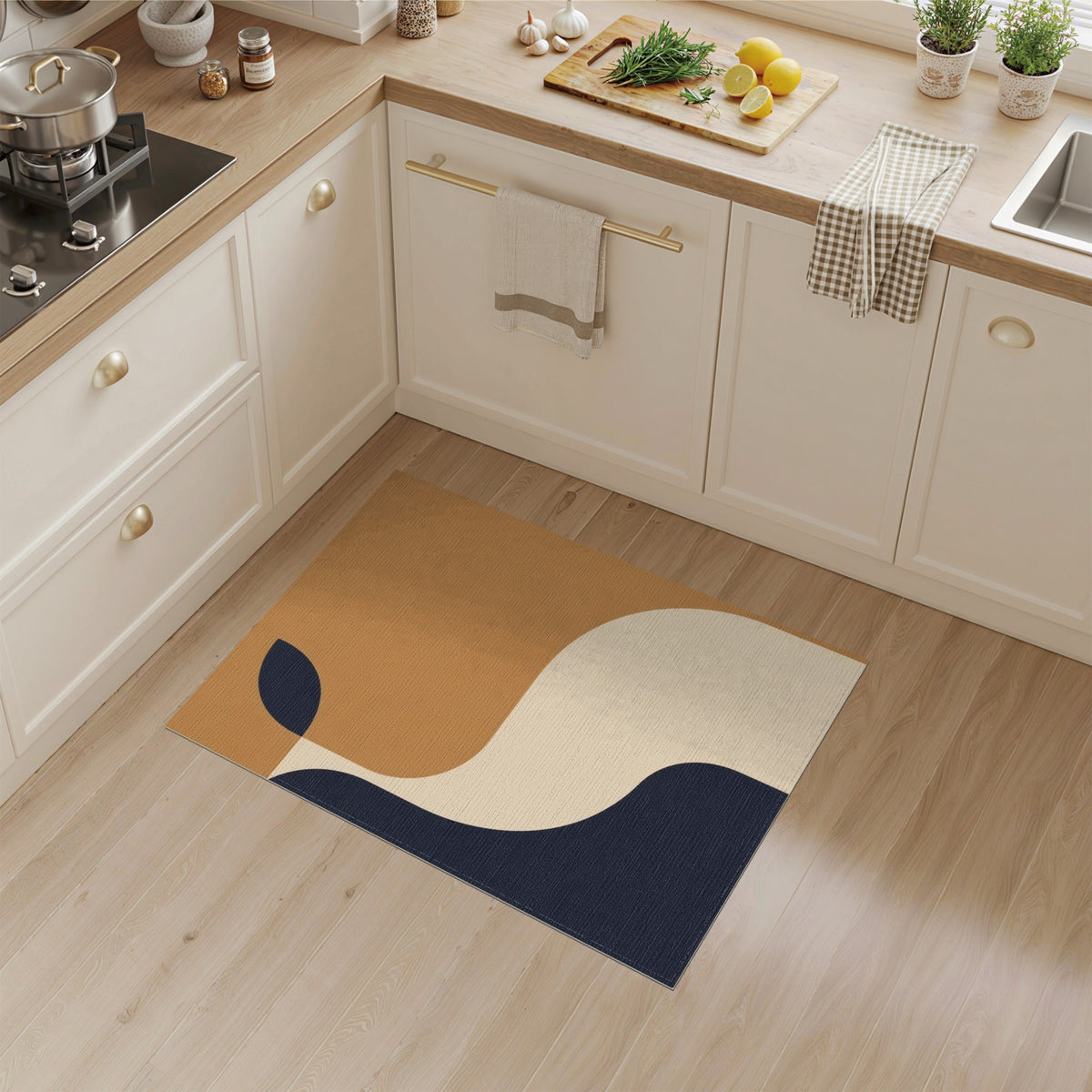 Abstract Brown and Navy Area Rug