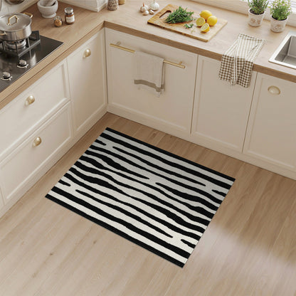 Geometric Modern Black and White Black White Wavy Stripe Area Rug