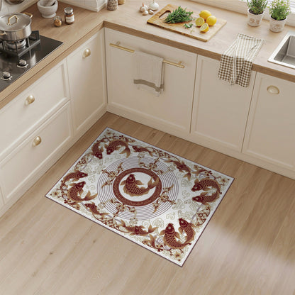 Koi Fish Medallion Brown Area Rug