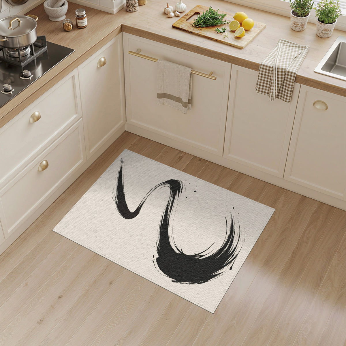 Abstract Area Abstract Black Brushstroke Area Rug