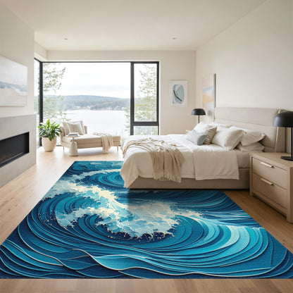 Foamy Layered Blue Waves Rug