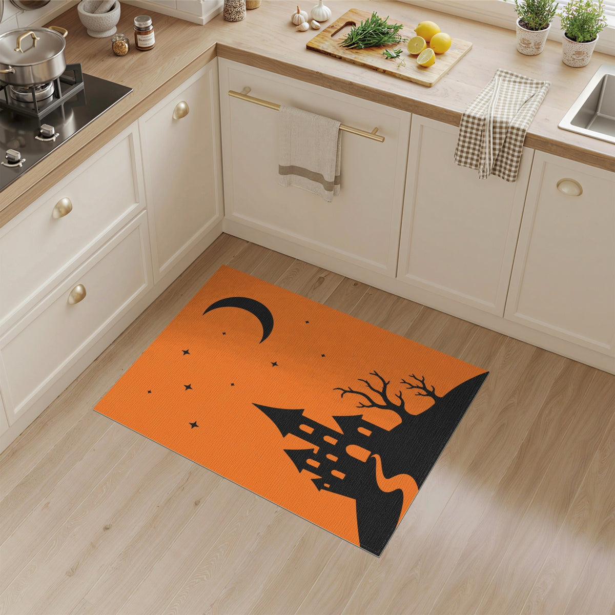Spooky Orange Castle Area Rug