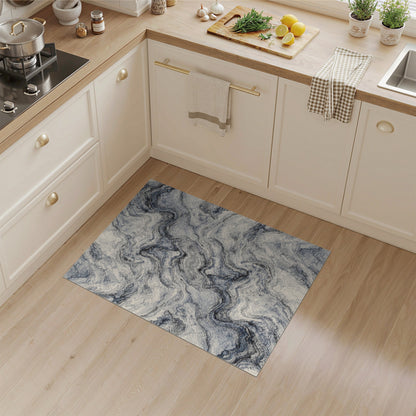 Abstract Area Blue and Teal Blue Marble Swirl Area Rug