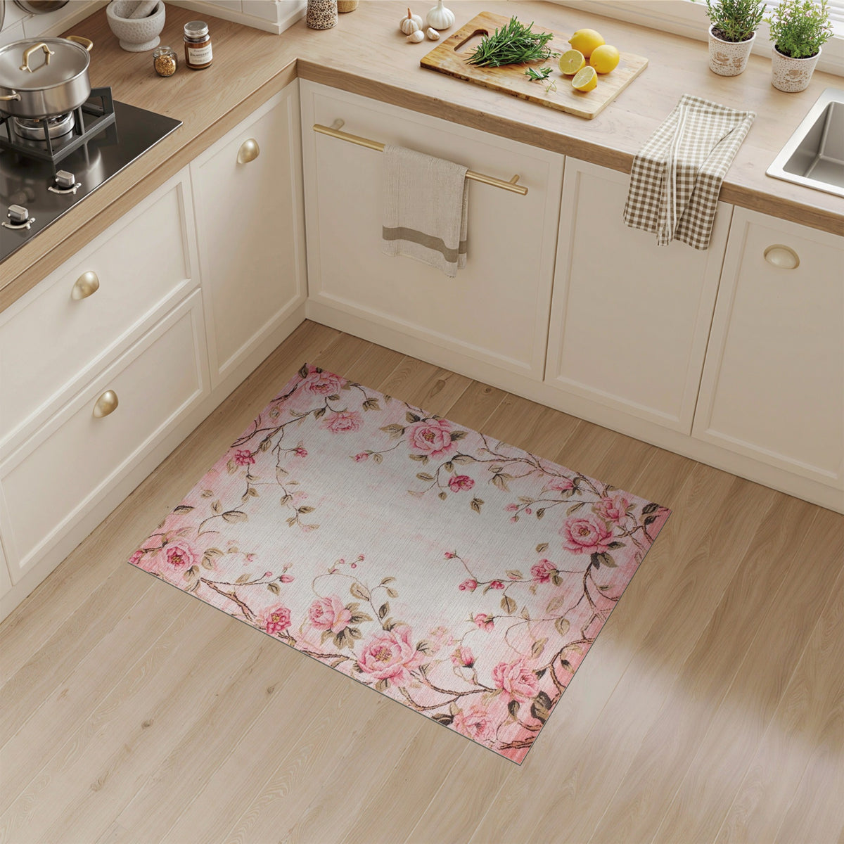 Pink Vintage Rose Floral Vintage Area Rug