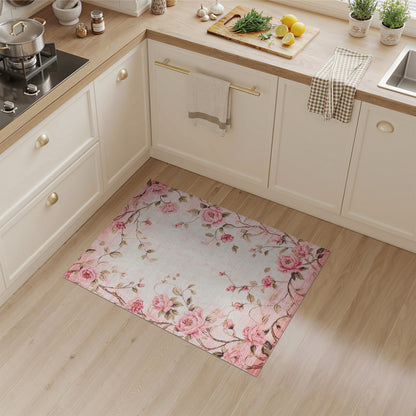 Pink Vintage Rose Floral Vintage Area Rug