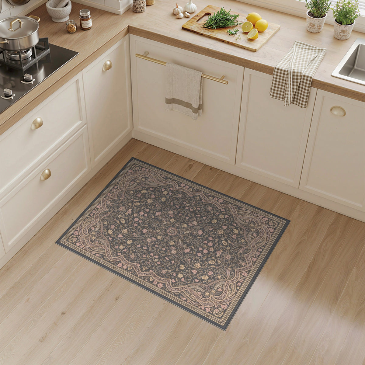 ODIKA Grey Traditional Persian Floral Area Rug