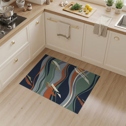 Blue Teal Abstract Wave No. 13 Area Rug