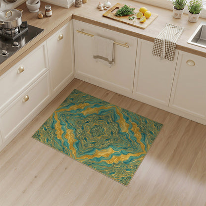 Gold Teal Gold Persian Medallion Area Rug