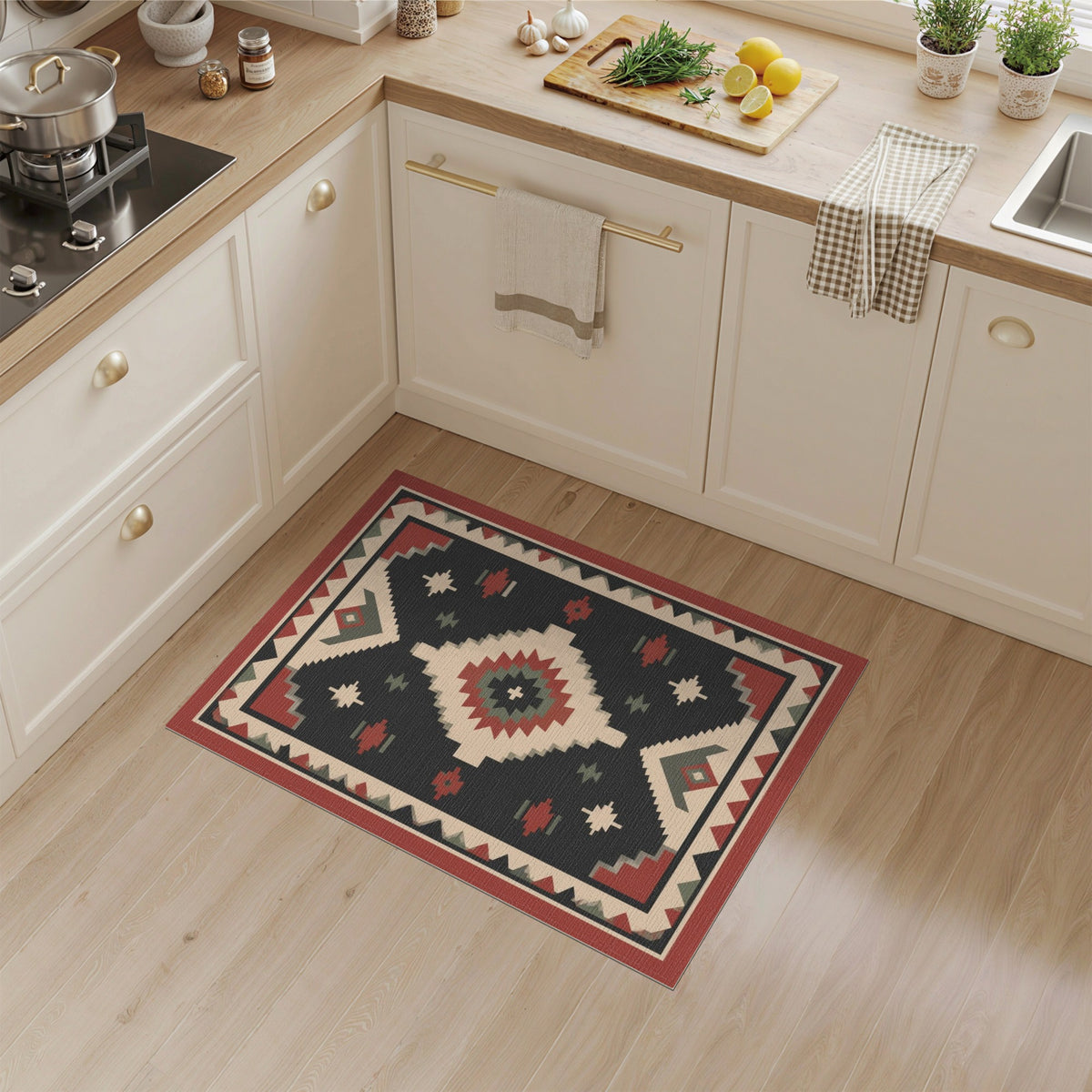 Southwestern Geometric Area Rug in Red and Black