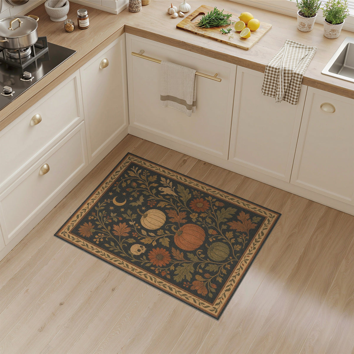 Halloween Pumpkin Floral Vintage Area Rug