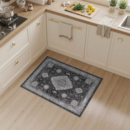 Black White Persian Medallion Area Rug