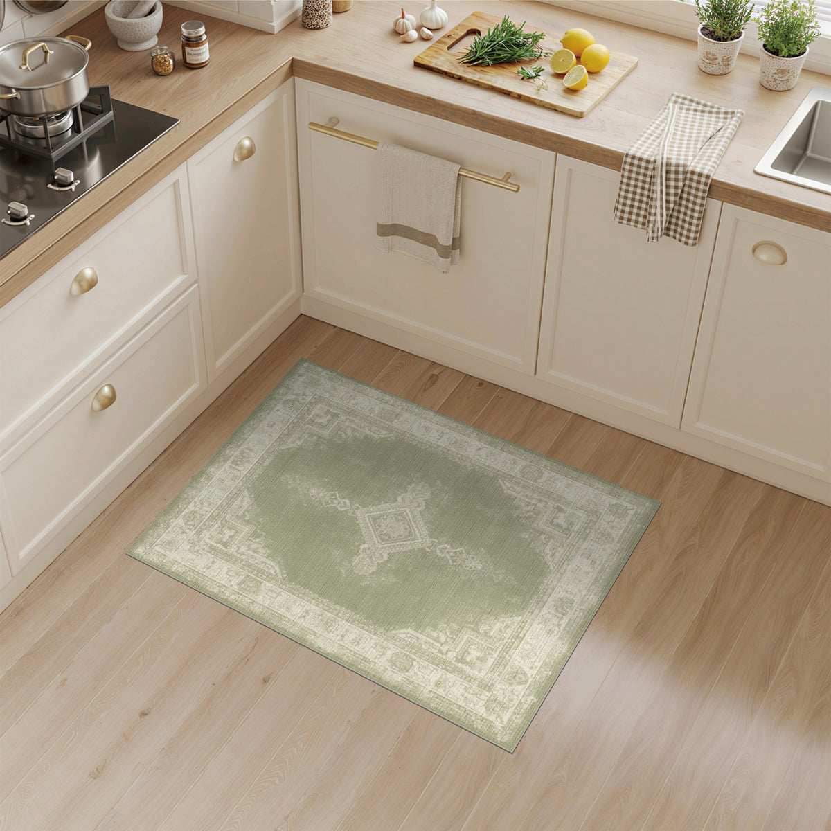 Distressed Vintage Sage Green Distressed Vintage Area Rug