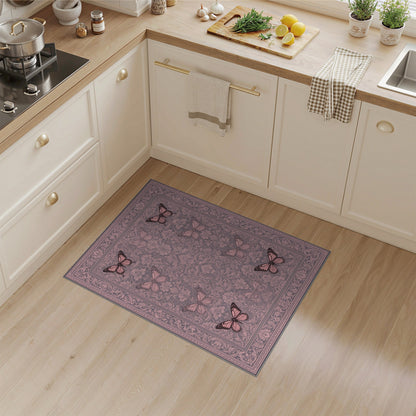 Pink Butterfly Floral Vintage Area Rug