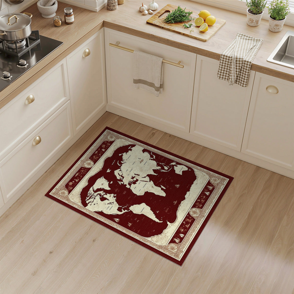 Vintage Red World Map Area Rug