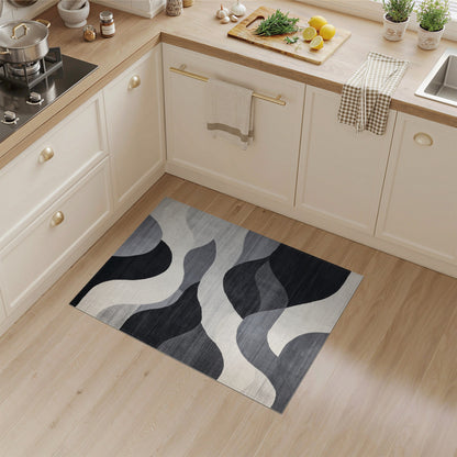 Wave Black White Abstract Wave Area Rug