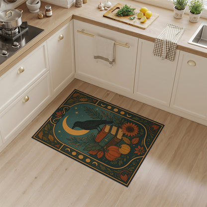 Raven Books Pumpkin Teal Area Rug