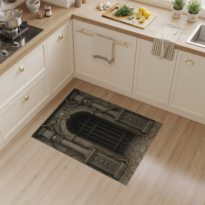 Gothic Dungeon Skull Arch Grey Area Rug