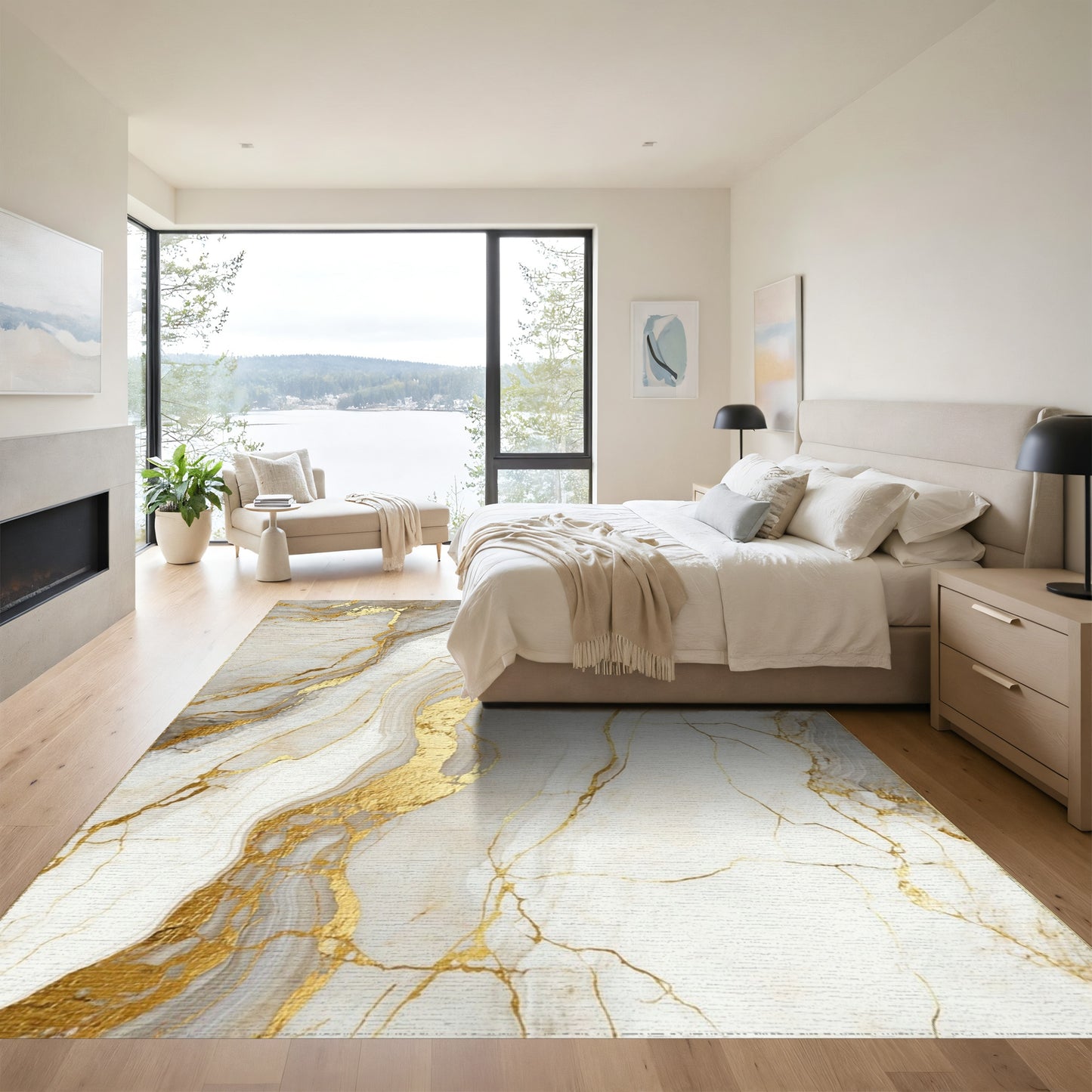 Gray Gold Veined Marble Rug