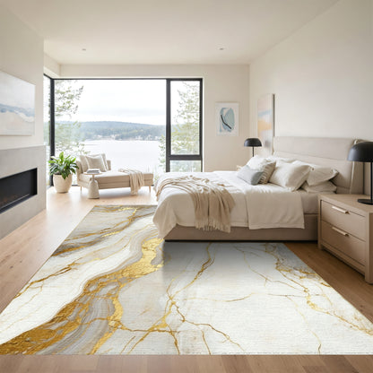 Gray Gold Veined Marble Rug