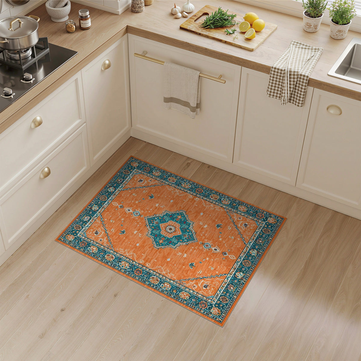 Orange Teal Persian Medallion Orange Area Rug
