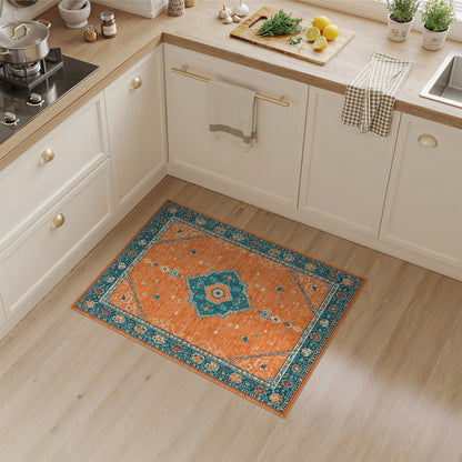 Orange Teal Persian Medallion Orange Area Rug
