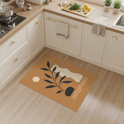 Abstract Plant Vase Area Rug in Brown Tan