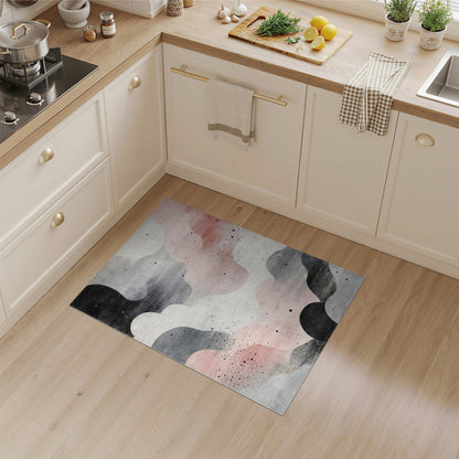 Abstract Wave Pink Black Area Rug