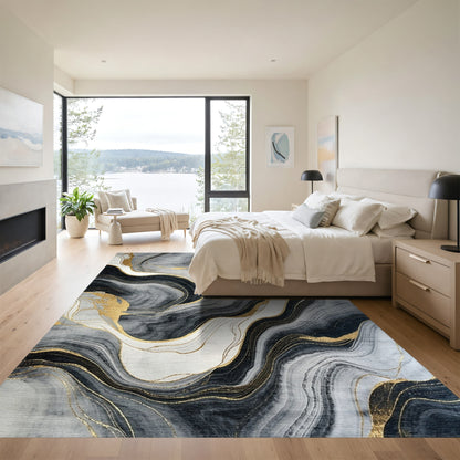 Gray Black Gold Vein Marble Rug