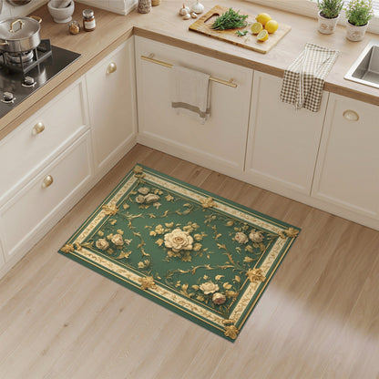 Green Rose Gold Ornate Floral Vintage Rug