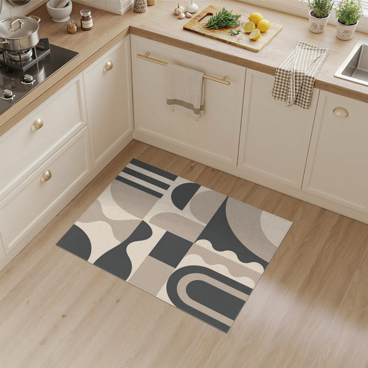 Beige and Neutral Geometric Modern Geometric Beige Area Rug