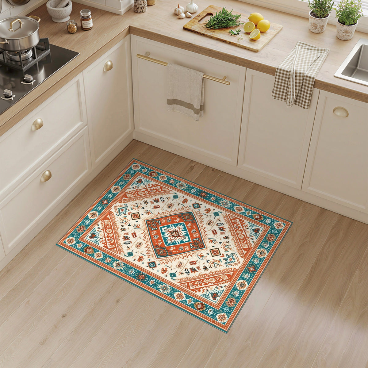 Teal Orange Southwestern Area Rug