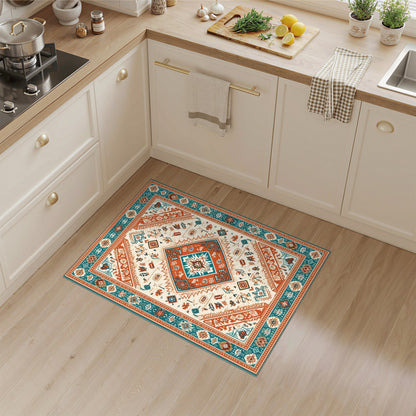 Teal Orange Southwestern Area Rug