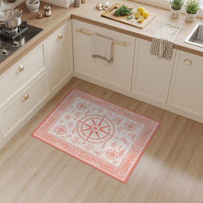 Red Vintage Compass Nautical Area Rug