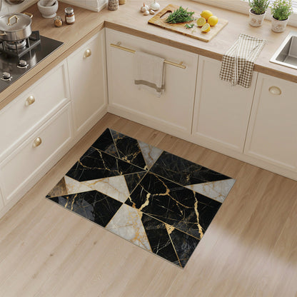 Black Gold Geometric Marble Area Rug