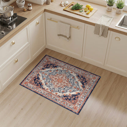 Navy Blue Orange Persian Medallion Rug