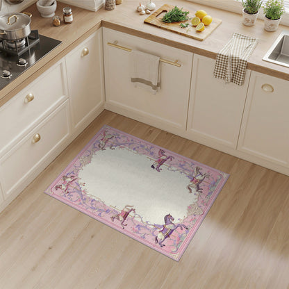 Pink Carousel Horse Floral Area Rug
