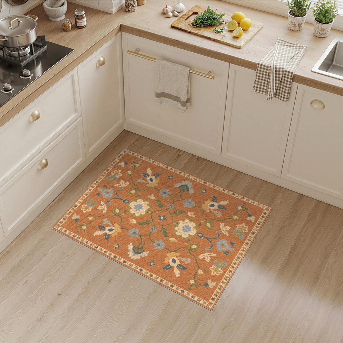 Terracotta Floral Vintage Area Rug