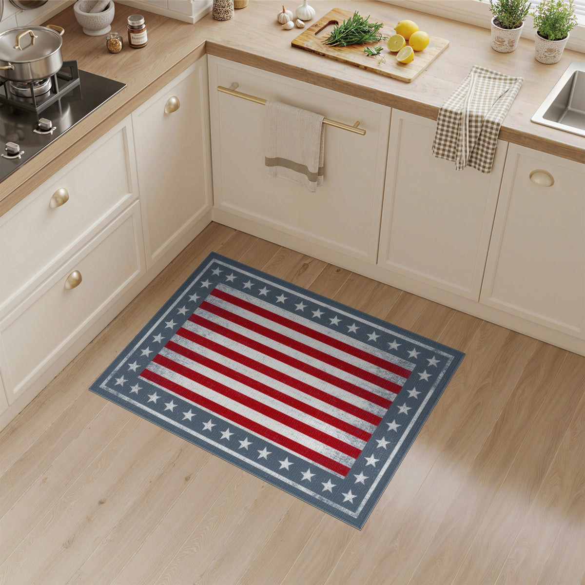 Multi-color and Patterns Distressed Patriotic American Flag Area Rug