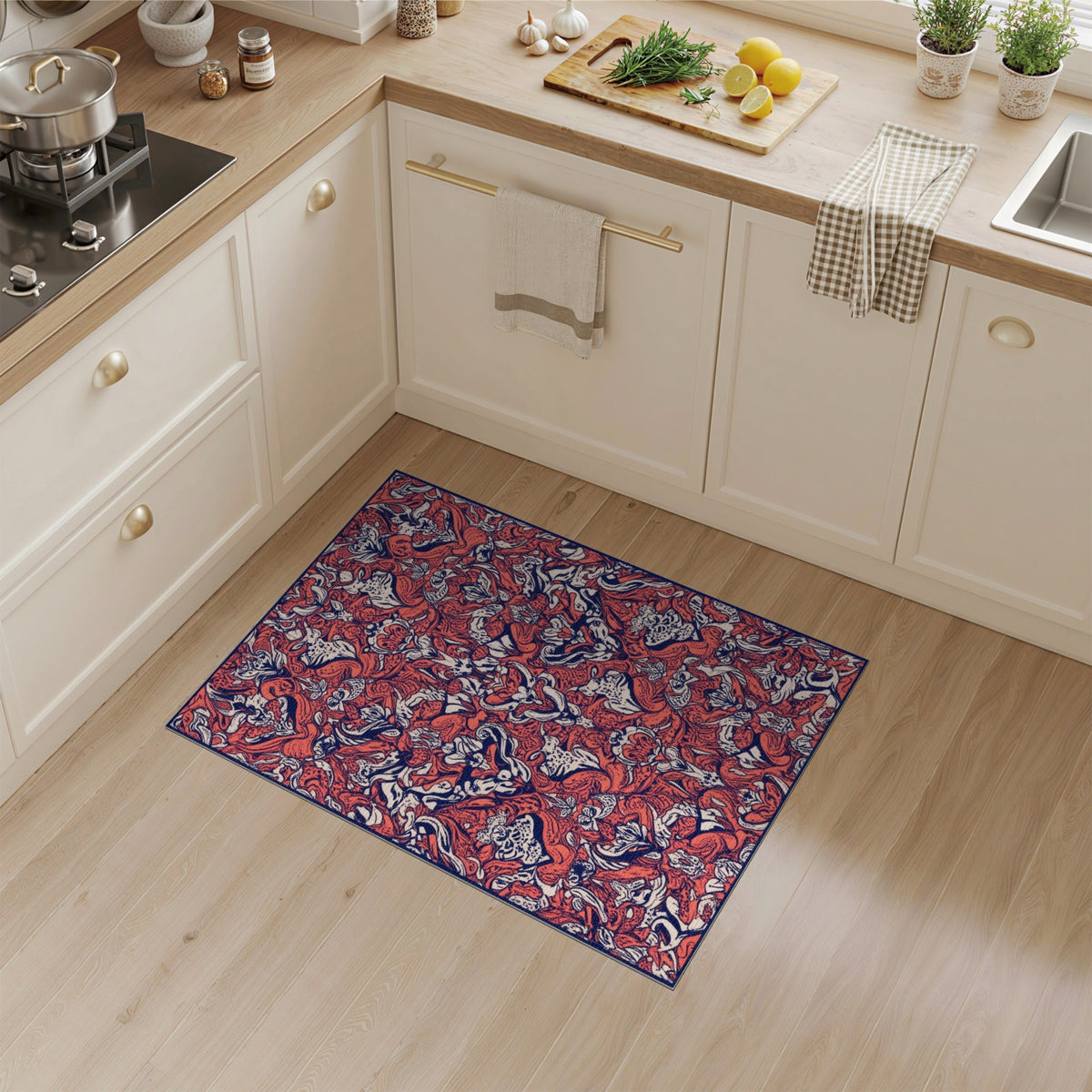 Red Floral Vintage Area Rug